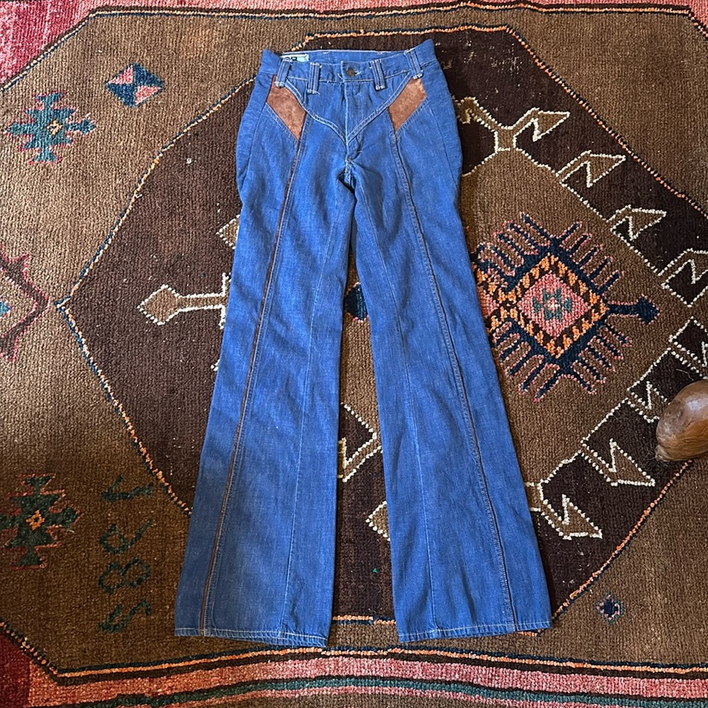 Vintage Shades of Blue Denim High Rise Flare Jeans